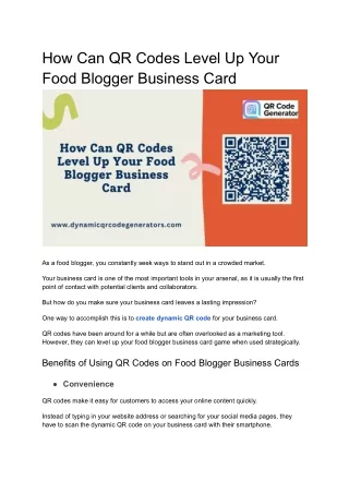 How Can QR Codes Level Up Your Food Blogger Business Card