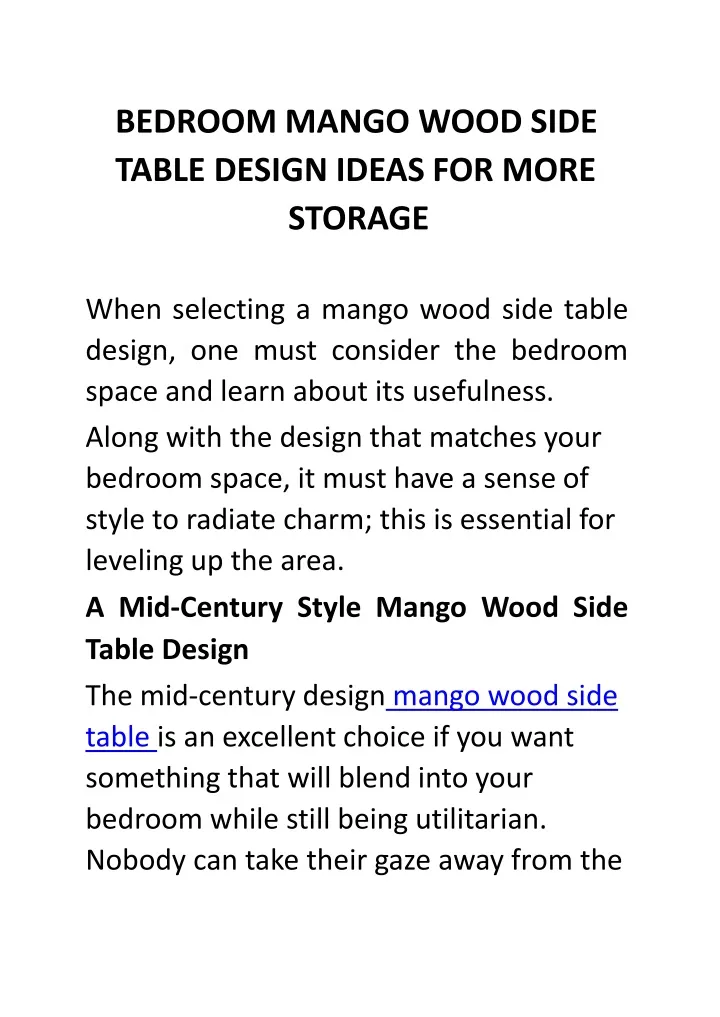 bedroom mango wood side table design ideas
