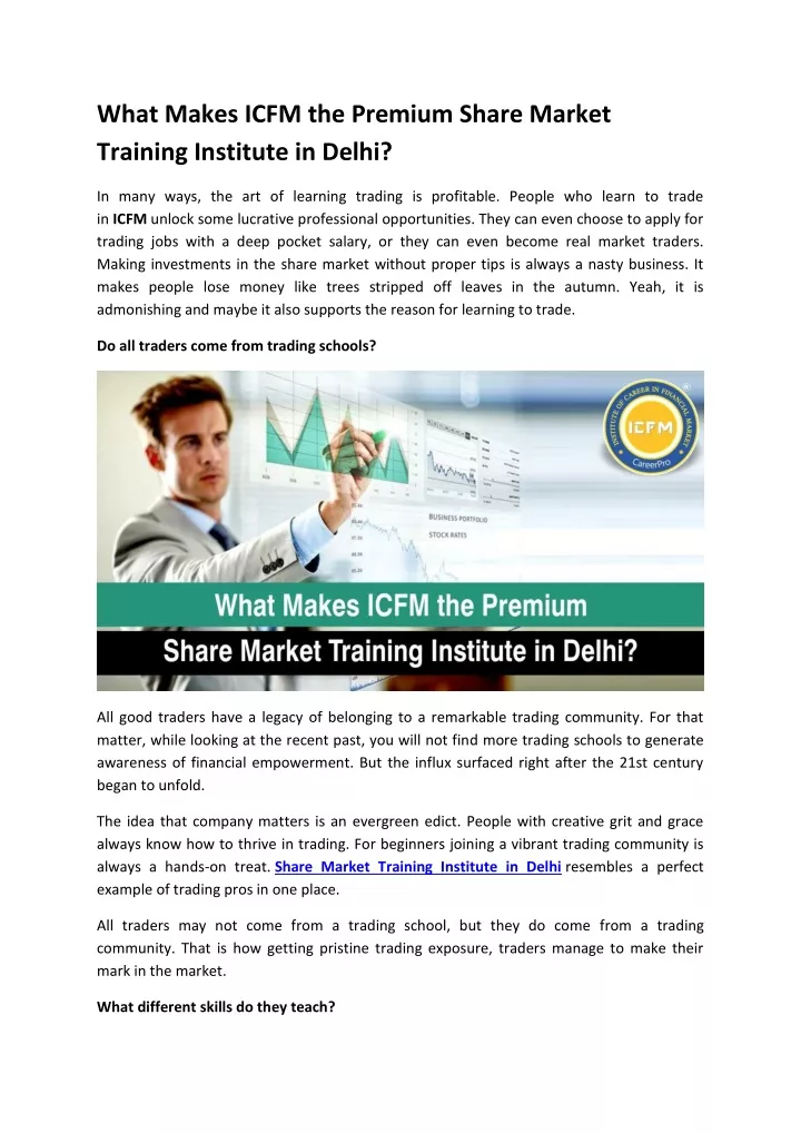 what makes icfm the premium share market training