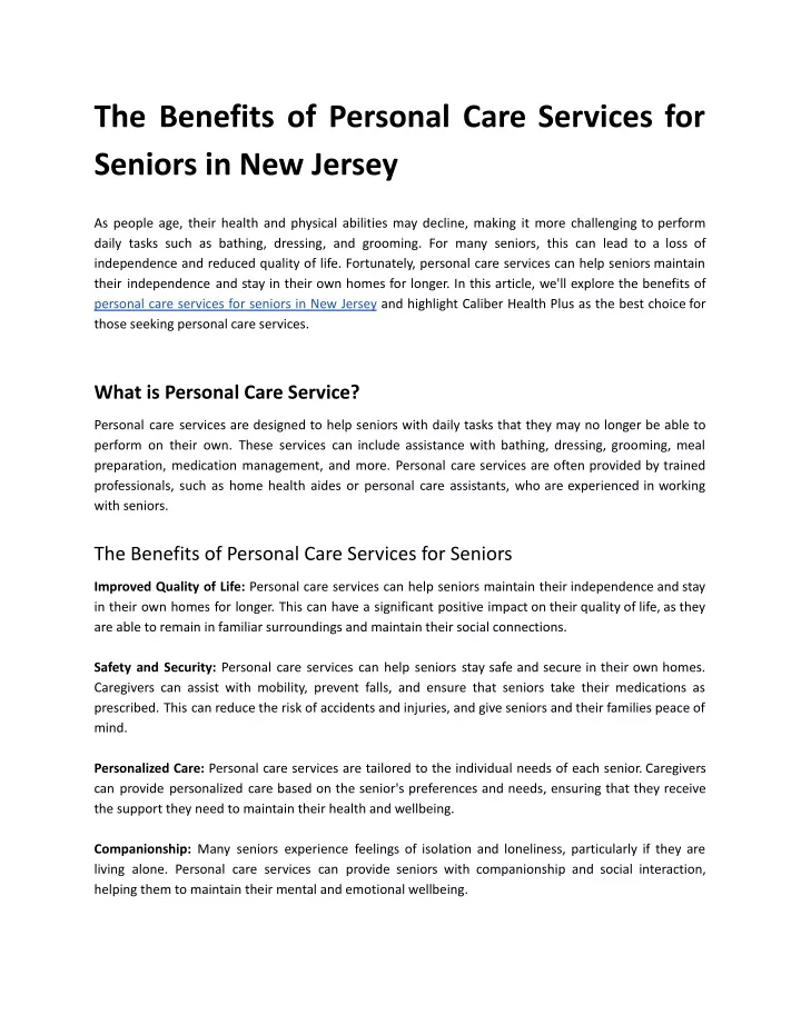 the benefits of personal care services