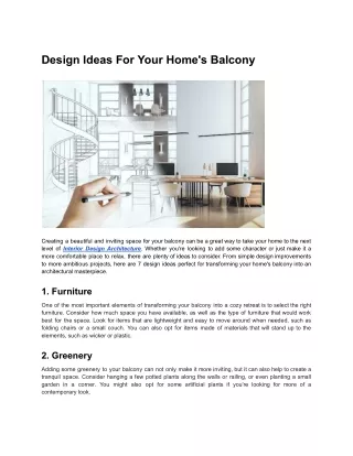 Design Ideas For Your Home's Balcony- Article - Rennovate