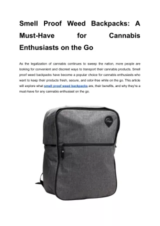 Smell Proof Weed Backpacks_ A Must-Have for Cannabis Enthusiasts on the Go