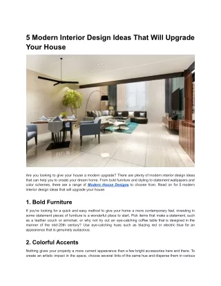 5 Modern Interior Design Ideas That Will Upgrade Your House- Article - Rennovate