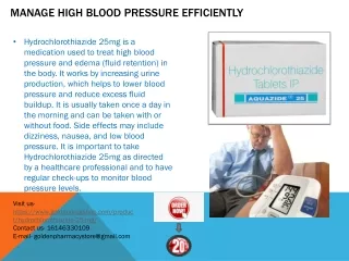 Buy Hydrochlorothiazide 25mg: Manage High BP Efficiently