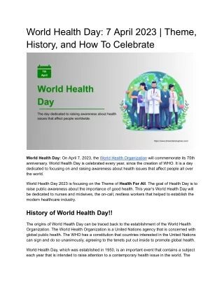 World Health Day - 7th April