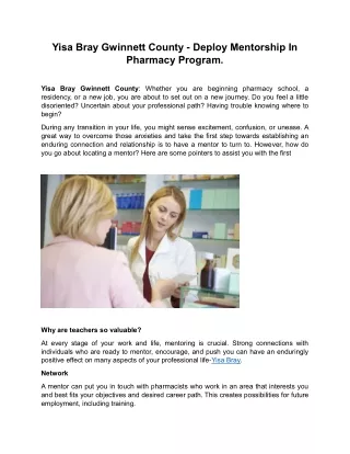 Yisa Bray Gwinnett County - Deploy Mentorship In Pharmacy Program.