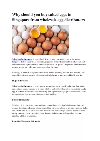 Why Should You Buy Salted Eggs in Singapore from Wholesale Egg Distributors