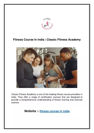 Fitness Course In India | Classic Fitness Academy