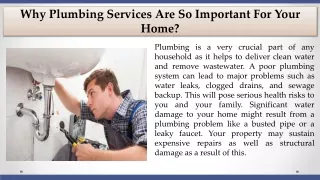 Why Plumbing Services Are So Important For Your Home