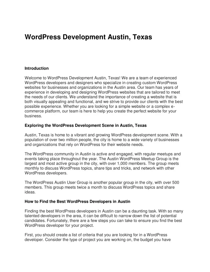 wordpress development austin texas