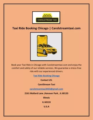 Taxi Ride Booking Chicago | Carolstreamtaxi.com