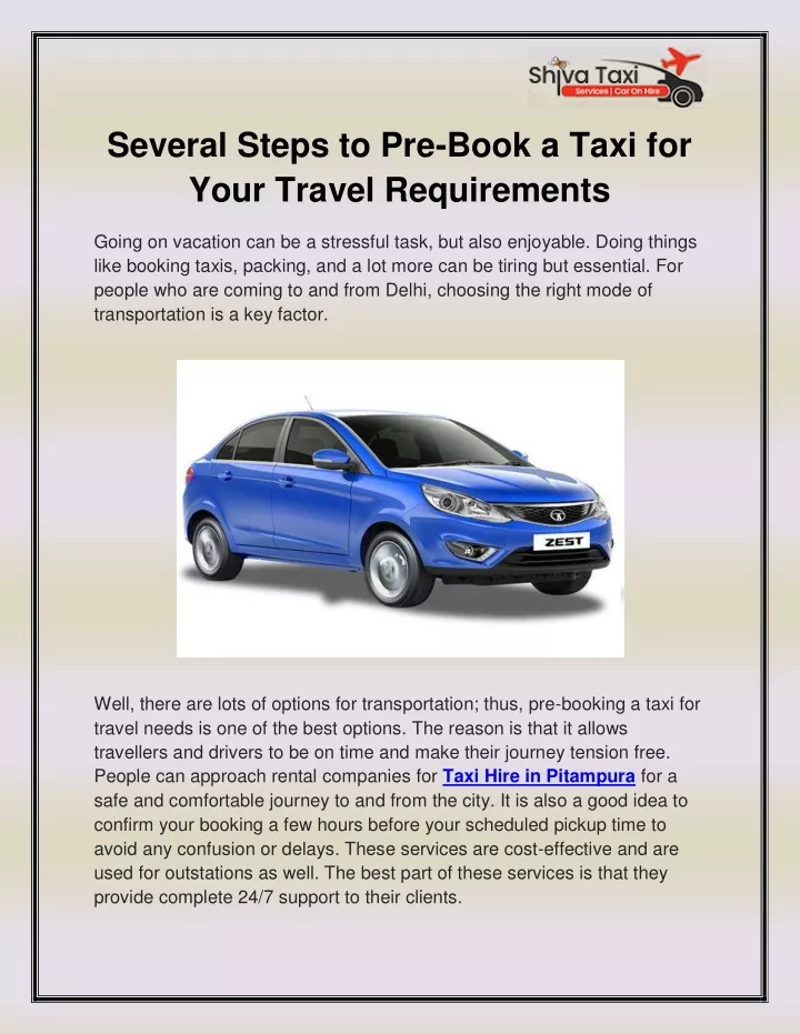 several steps to pre book a taxi for your travel