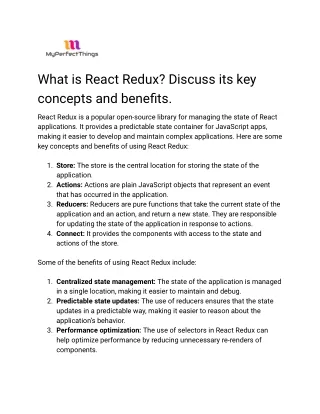 What is React Redux_ Discuss its key concepts and benefits.