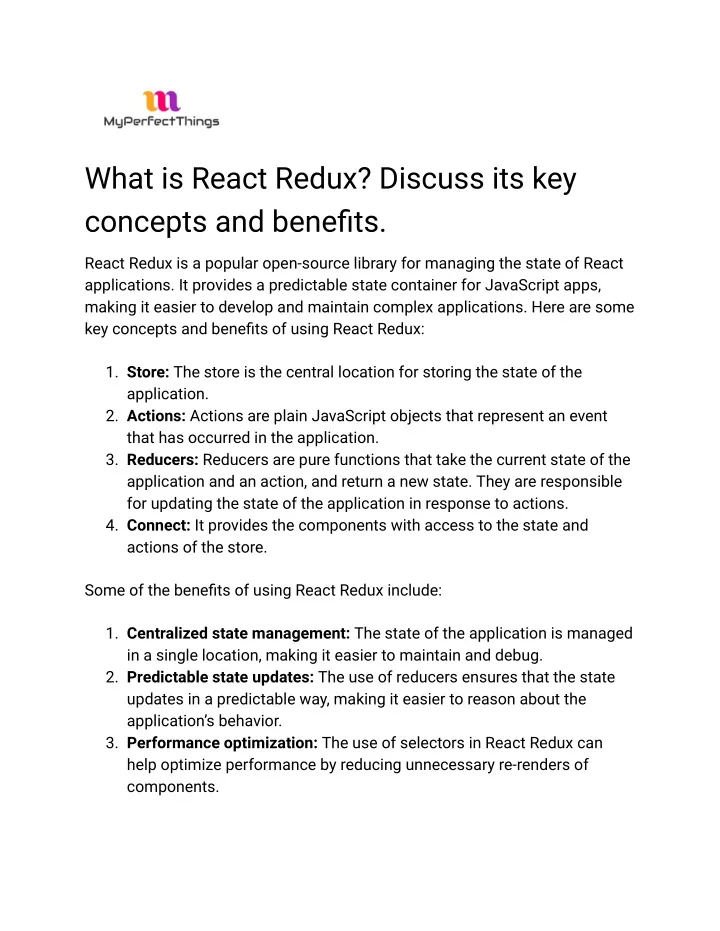 what is react redux discuss its key concepts