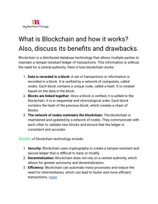 What is Blockchain and how it works_ Also, discuss its benefits and drawbacks.