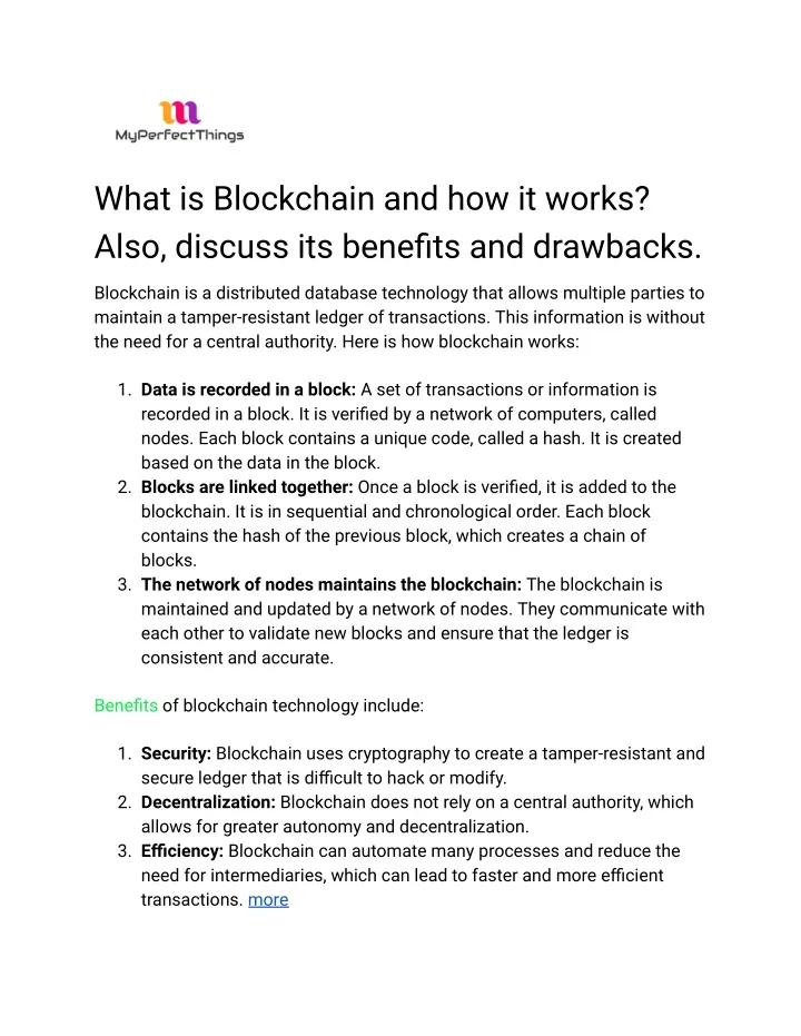 what is blockchain and how it works also discuss
