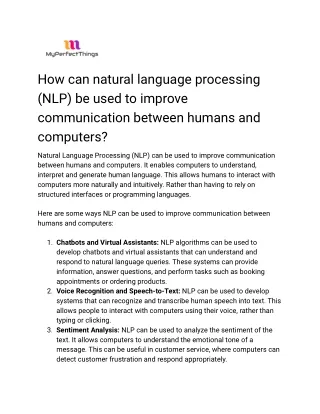 How can natural language processing (NLP) be used to improve communication between humans and computers