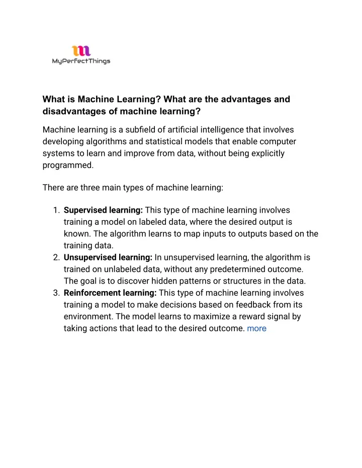 what is machine learning what are the advantages