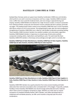 Hastelloy C2000 Pipes & Tubes Exporters