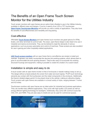 The Benefits of an Open Frame Touch Screen Monitor for the Utilities Industry