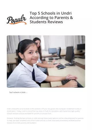 Top 5 Schools in Undri According to Parents & Students Reviews