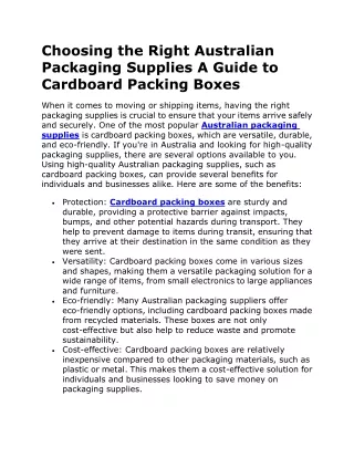 Choosing the Right Australian Packaging Supplies A Guide to Cardboard Packing Boxes