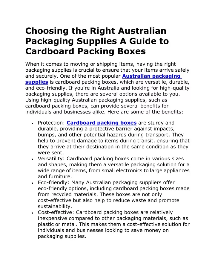 choosing the right australian packaging supplies