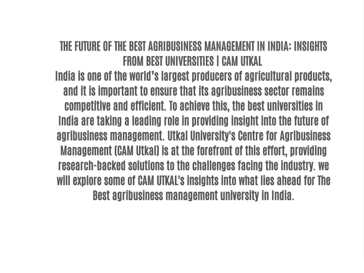 the future of the best agribusiness management