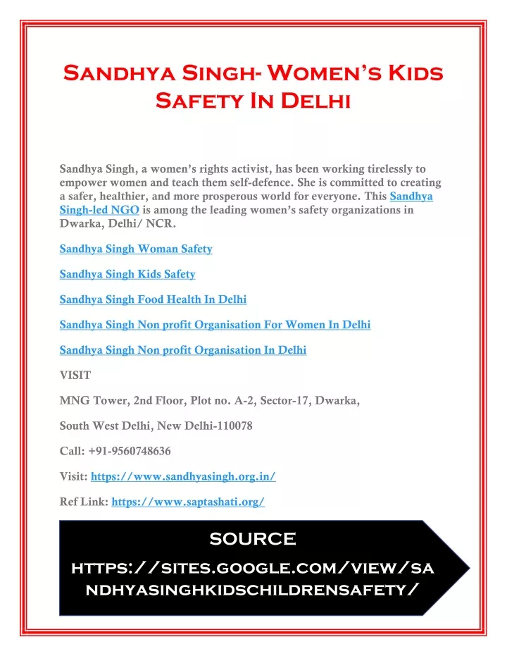 sandhya singh women s kids safety in delhi