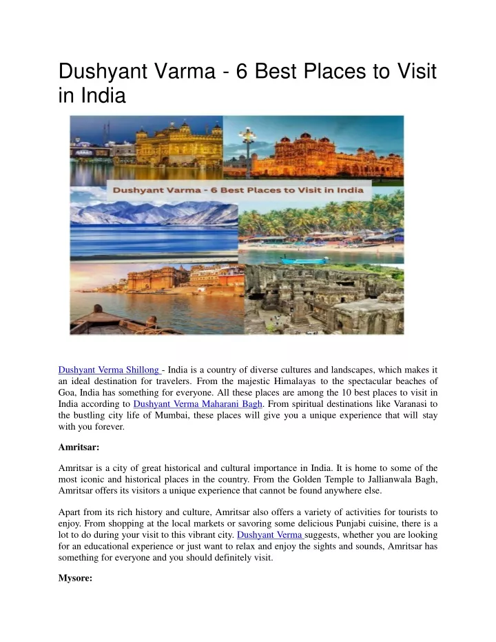 dushyant varma 6 best places to visit in india
