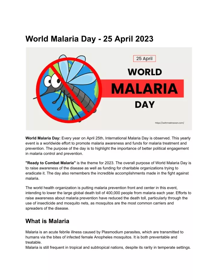 world malaria day 25 april 2023