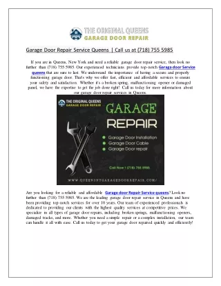 Garage Door Repair Service Queens | Call us at (718) 755 5985
