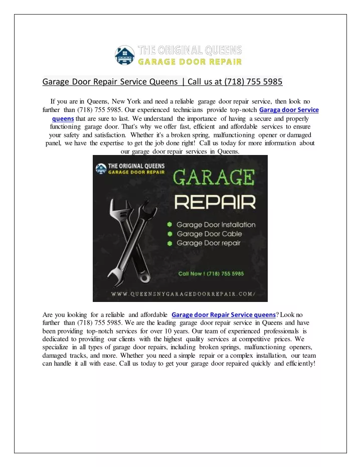 garage door repair service queens call