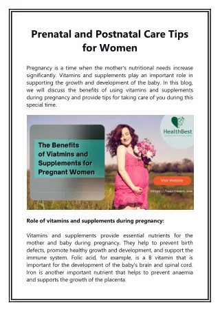 Prenatal and Postnatal Care Tips for Women