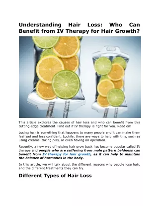 Understanding Hair Loss Who Can Benefit from IV Therapy for Hair Growth