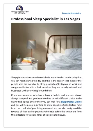 Professional Sleep Specialist in Las Vegas