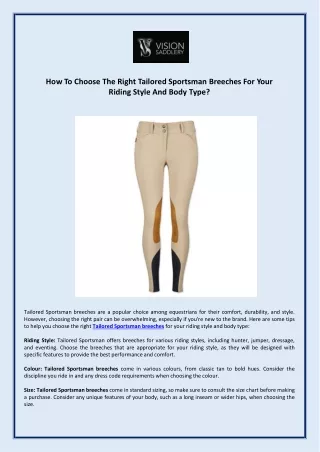 How To Choose The Right Tailored Sportsman Breeches For Your Riding Style And Body Type