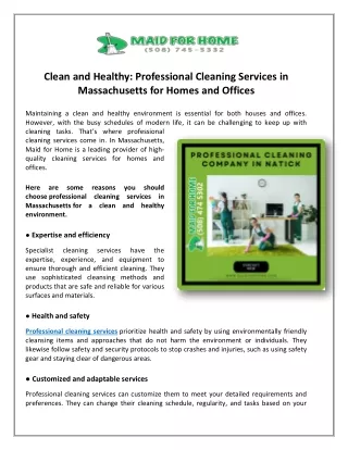 Clean and Healthy: Professional Cleaning Services In Massachusetts for Homes And