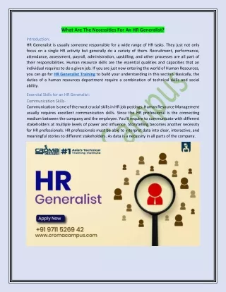 What Are The Necessities For An HR Generalist