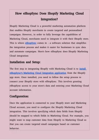 how eshopsync does shopify marketing cloud