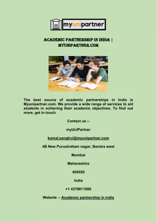 Academic Partnership In India Myunipartner.com
