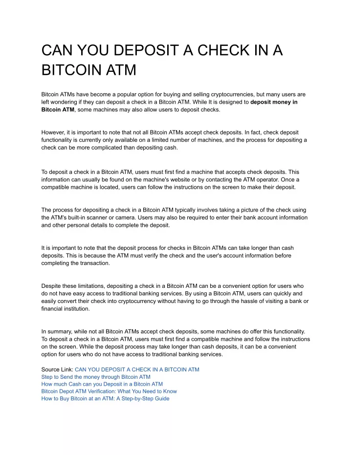 can you deposit a check in a bitcoin atm