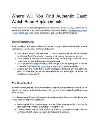 Where Will You Find Authentic Casio Watch Band Replacements