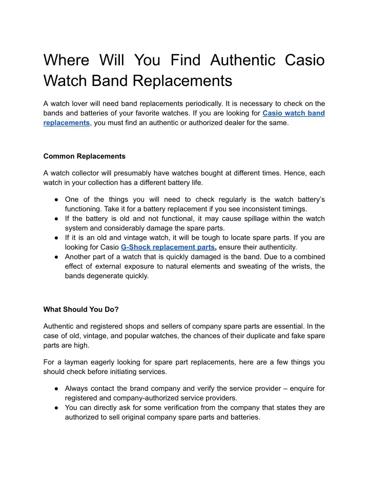 where will you find authentic casio watch band
