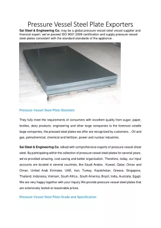 Pressure Vessel Steel Plate Suppliers