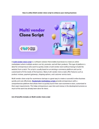 How to utilize Multi vendor clone script to enhance your startup business