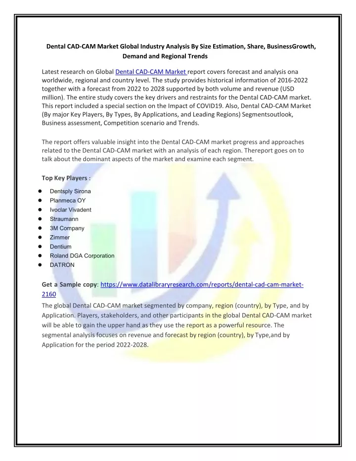 dental cad cam market global industry analysis