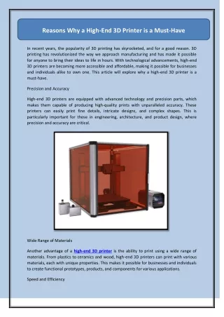 reasons why a high end 3d printer is a must have
