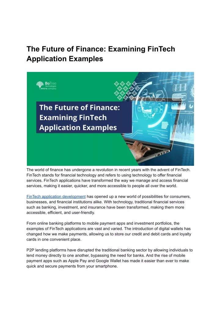 the future of finance examining fintech