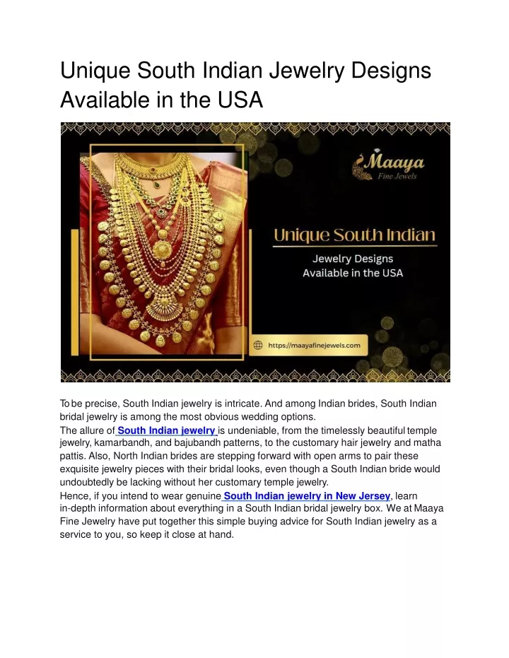 unique south indian jewelry designs available in the usa